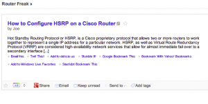 Screen dump of Router Freak blog from RSS Reader